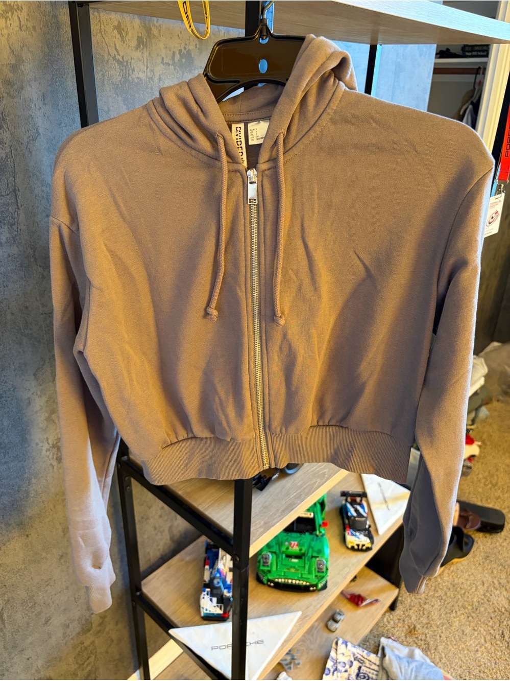 H&M Cropped Zip-Up Hoodie in Taupe